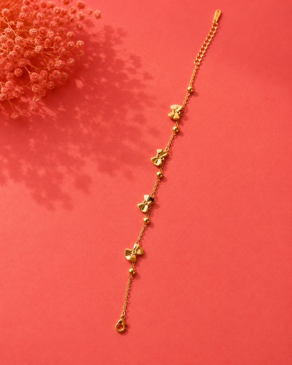 Golden Bow Charm Bracelet – Minimalist Adjustable Gold Chain Bracelet