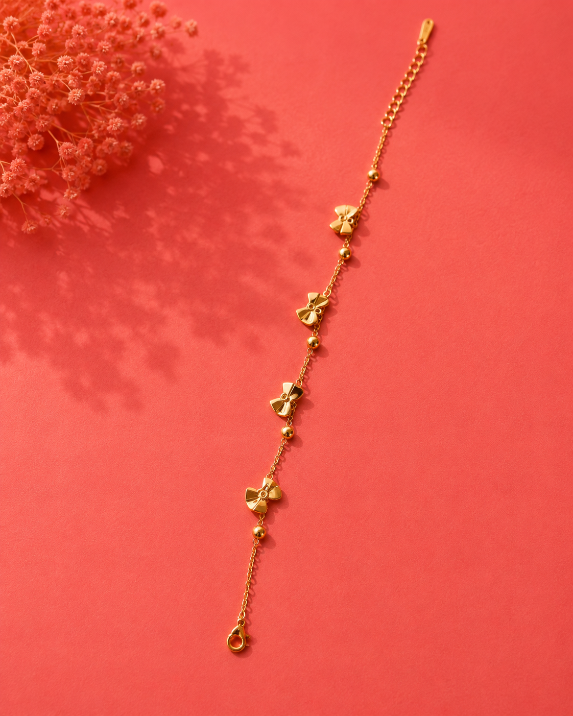 Golden Bow Charm Bracelet – Minimalist Adjustable Gold Chain Bracelet