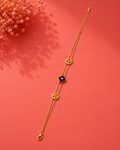 Gold Double-Layer Clover Charm Bracelet – Black Floral Accent Adjustable Bracelet