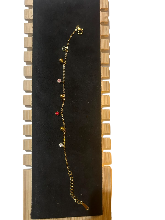 Gold Multicolor Crystal Charm Bracelet – Delicate Adjustable Chain