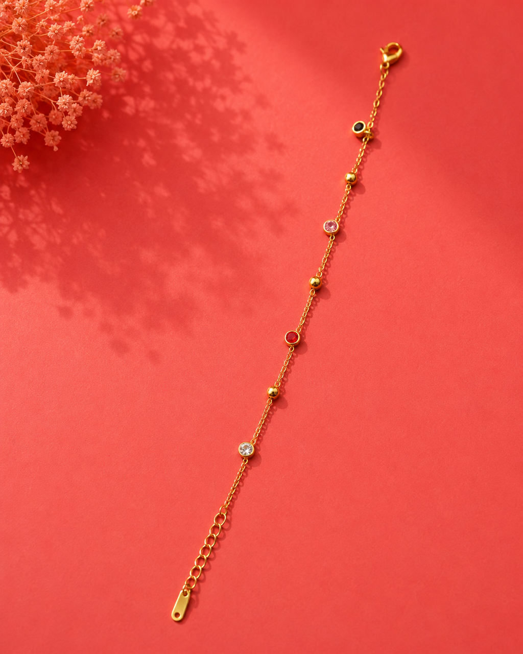 Gold Multicolor Crystal Charm Bracelet – Delicate Adjustable Chain