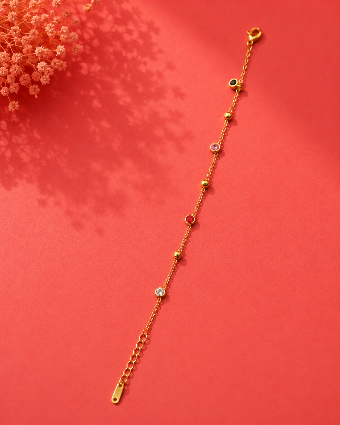 Gold Multicolor Crystal Charm Bracelet – Delicate Adjustable Chain