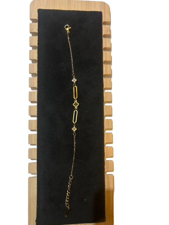 Gold Geometric Clover Bracelet with Crystal Accents