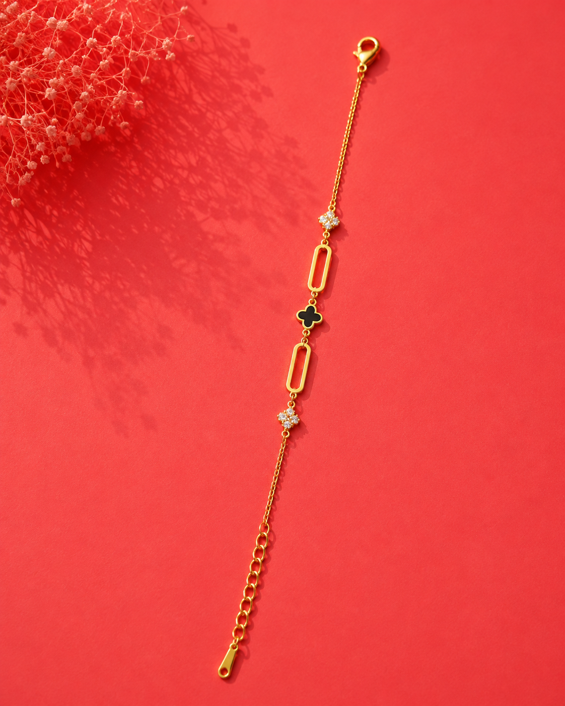 Gold Geometric Clover Bracelet with Crystal Accents