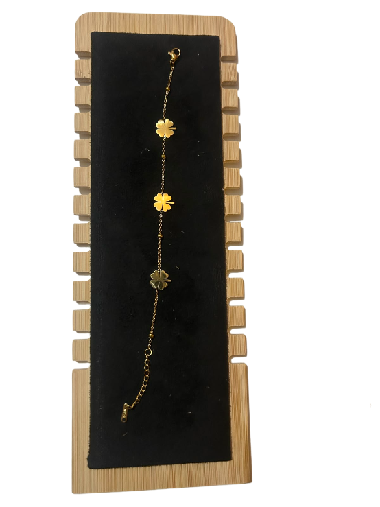 Golden Four-Leaf Clover Charm Bracelet