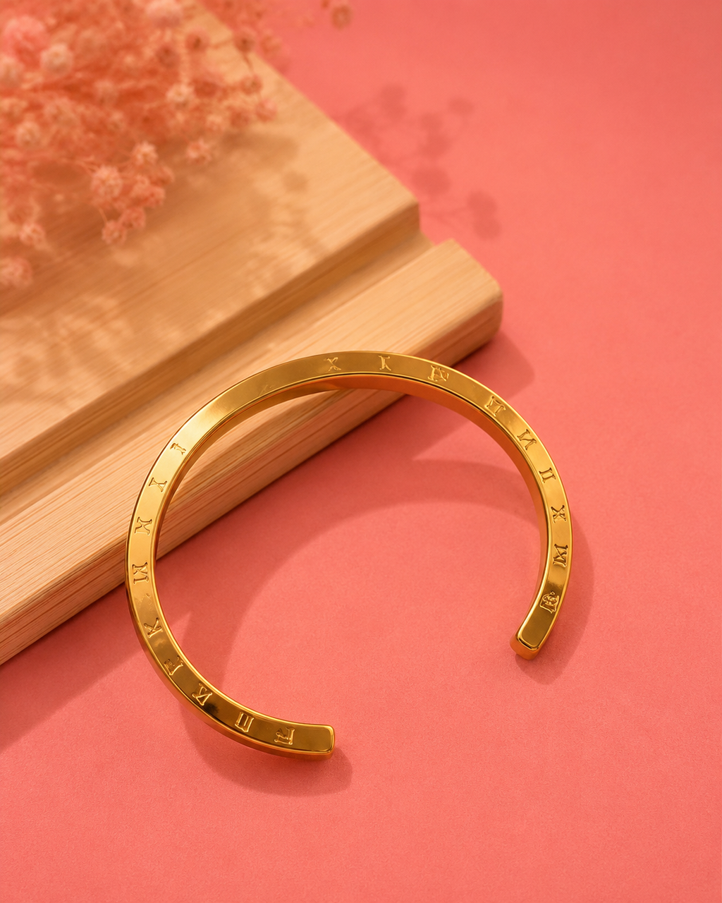 Queen's Aura Roman Numeral Gold Open Cuff Bracelet