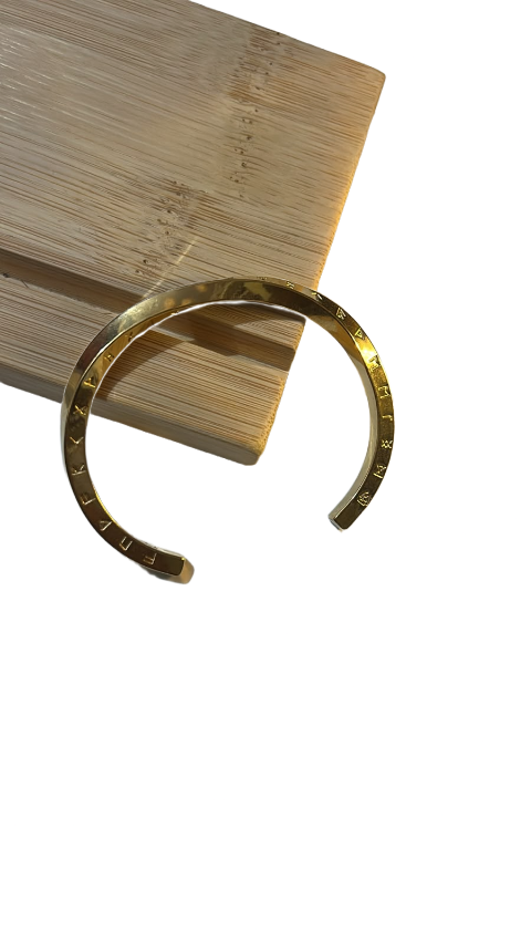 Queen's Aura Roman Numeral Gold Open Cuff Bracelet