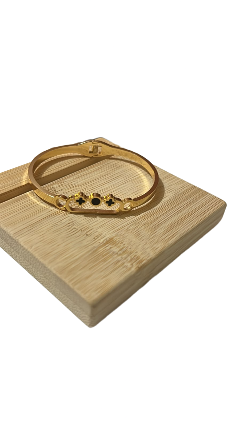 Queen's Celestial Noir Gold-Plated Open Cuff Bracelet