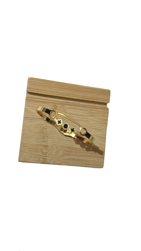 Queen's Celestial Noir Gold-Plated Open Cuff Bracelet