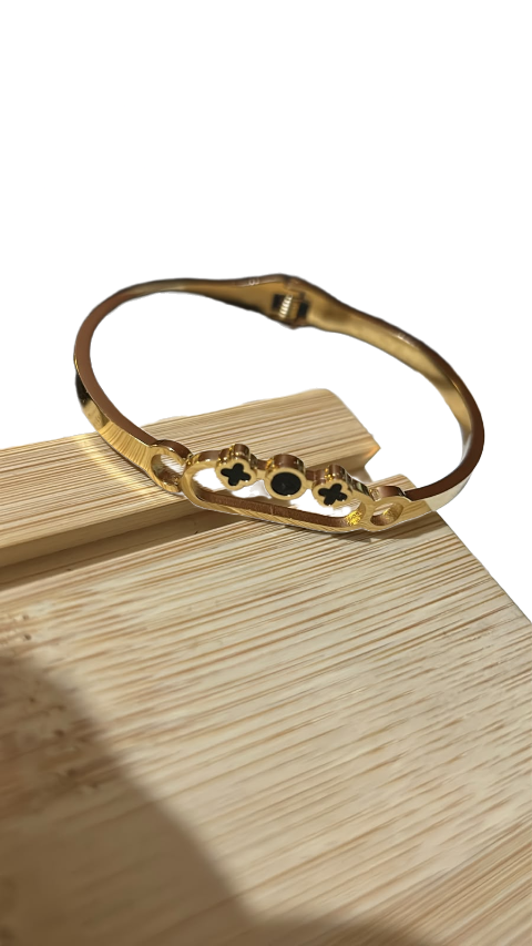 Queen's Celestial Noir Gold-Plated Open Cuff Bracelet
