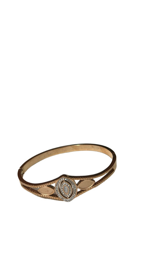 Rose Gold Crystal Leaf Cuff Bracelet for Women | Elegant Stainless Steel Kada