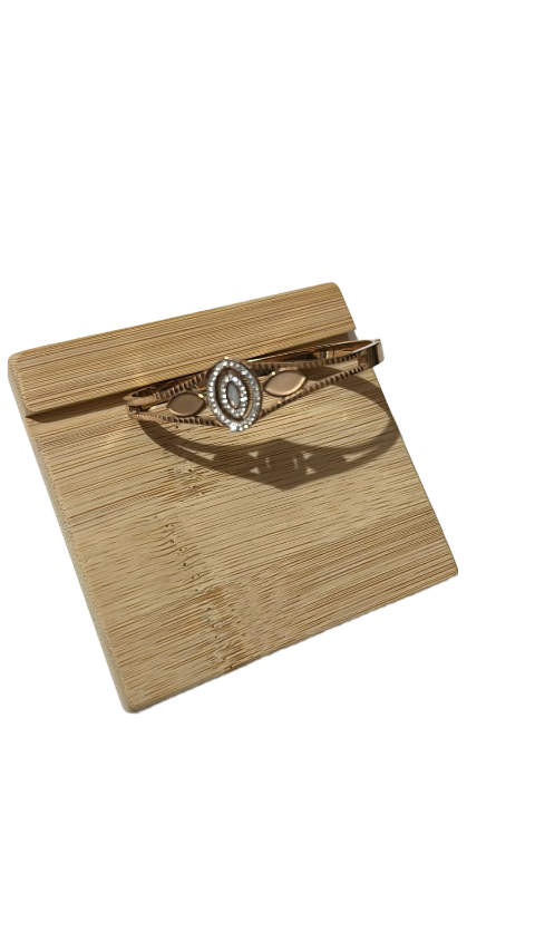 Rose Gold Crystal Leaf Cuff Bracelet for Women | Elegant Stainless Steel Kada