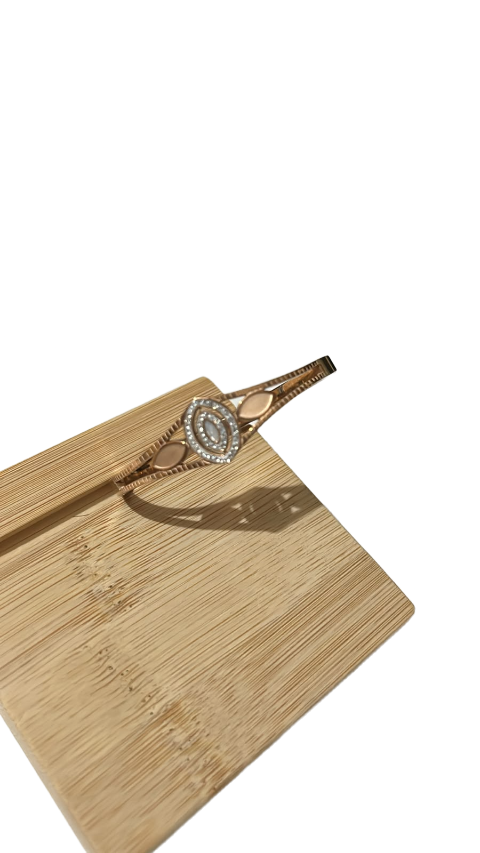 Rose Gold Crystal Leaf Cuff Bracelet for Women | Elegant Stainless Steel Kada