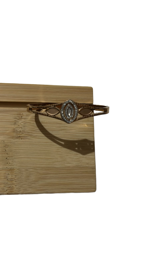 Rose Gold Crystal Leaf Cuff Bracelet for Women | Elegant Stainless Steel Kada