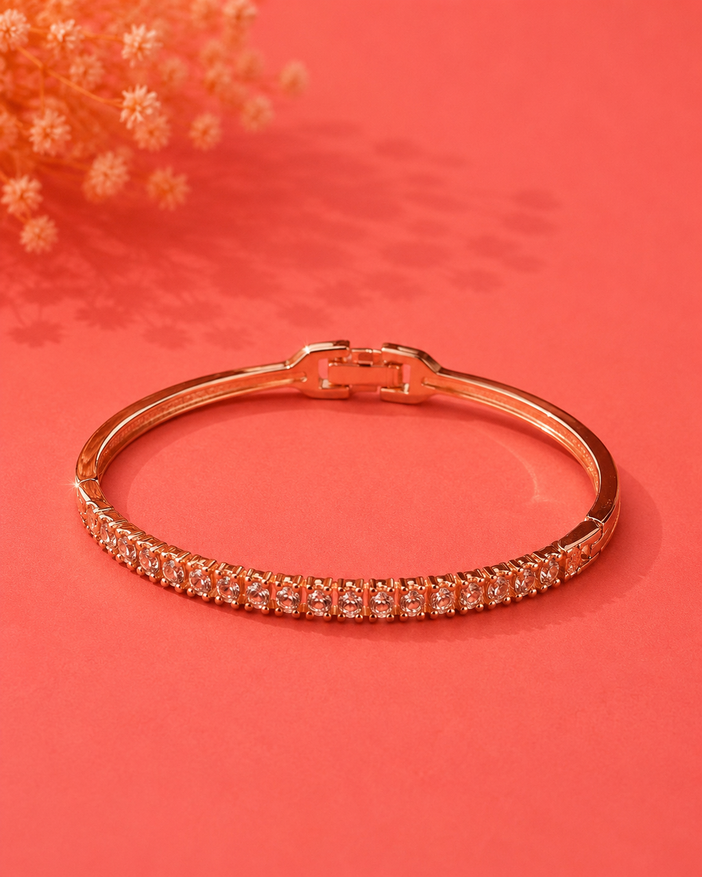 Rose Gold Crystal Tennis Cuff Bracelet for Women | Elegant Stainless Steel Kada