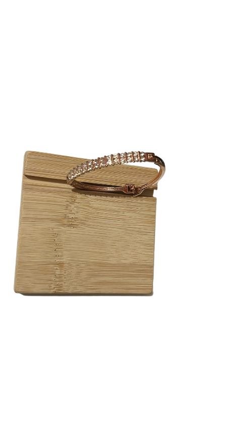 Rose Gold Crystal Tennis Cuff Bracelet for Women | Elegant Stainless Steel Kada