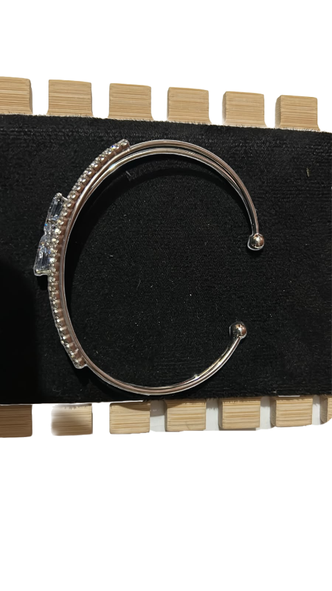 Silver Crystal Butterfly Open Cuff Bracelet for Women | Elegant Adjustable Kada