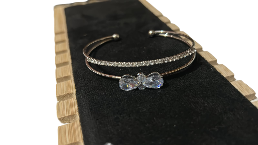 Silver Crystal Butterfly Open Cuff Bracelet for Women | Elegant Adjustable Kada