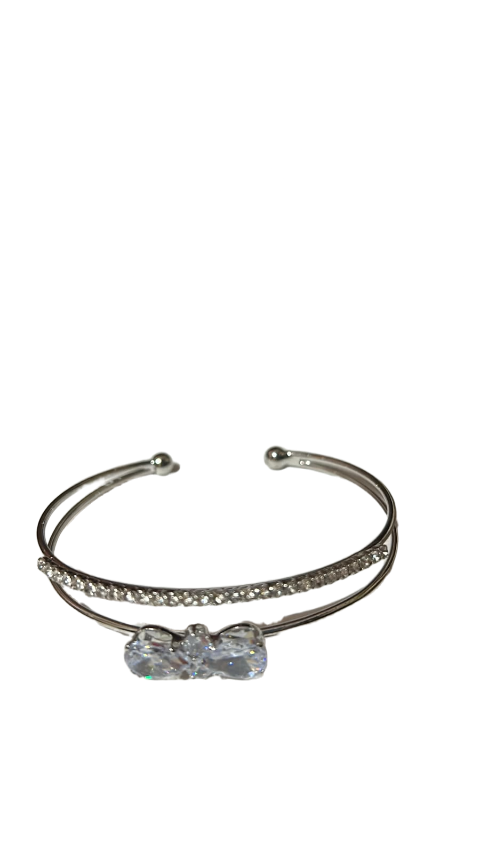 Silver Crystal Butterfly Open Cuff Bracelet for Women | Elegant Adjustable Kada