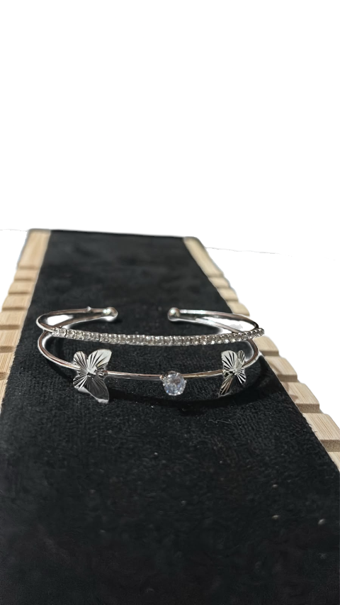 Silver Butterfly Crystal Open Cuff Bracelet for Women | Elegant Adjustable Bracelet