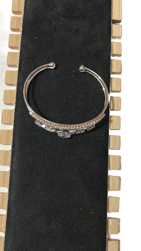 Silver Crystal Duo Open Cuff Bracelet for Women | Elegant Adjustable Bracelet