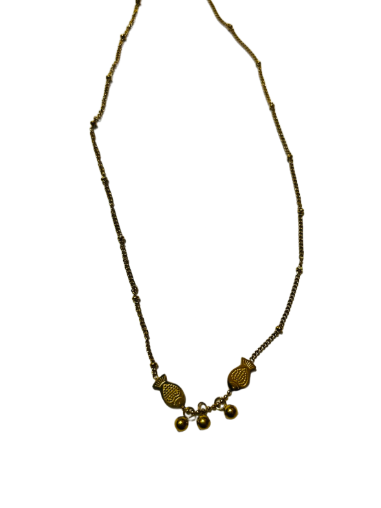 Golden Beaded Charm Necklace