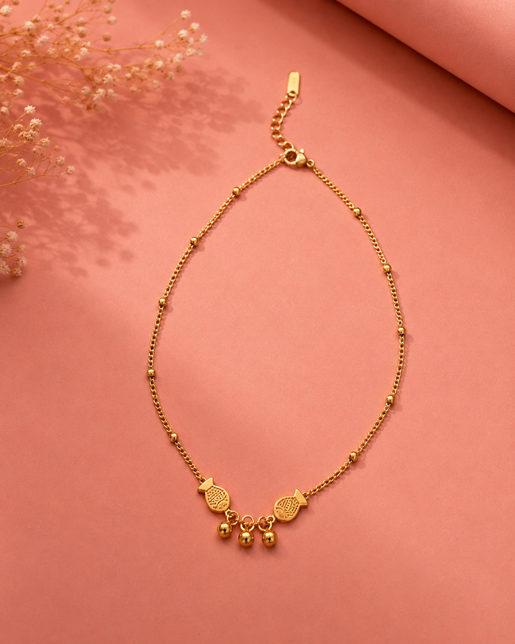 Golden Beaded Charm Necklace