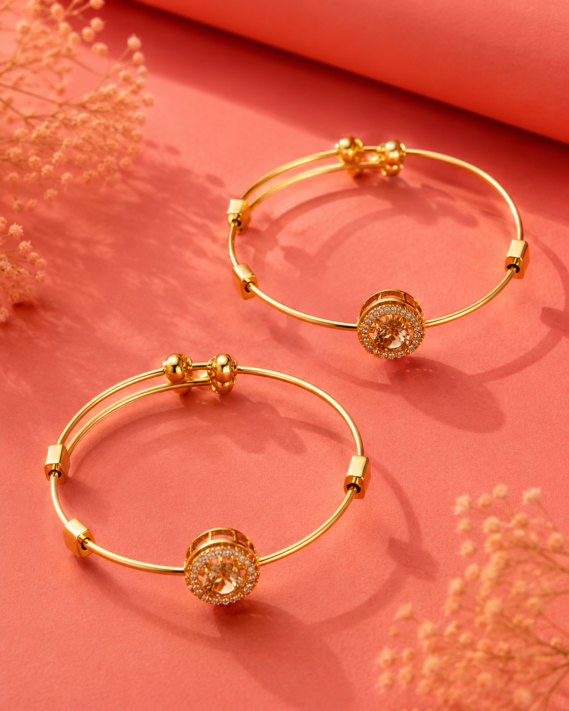 Elegant Gold-Tone Crystal Charm Bangle