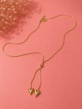 Adjustable Double Heart Gold Lariat Necklace for Women