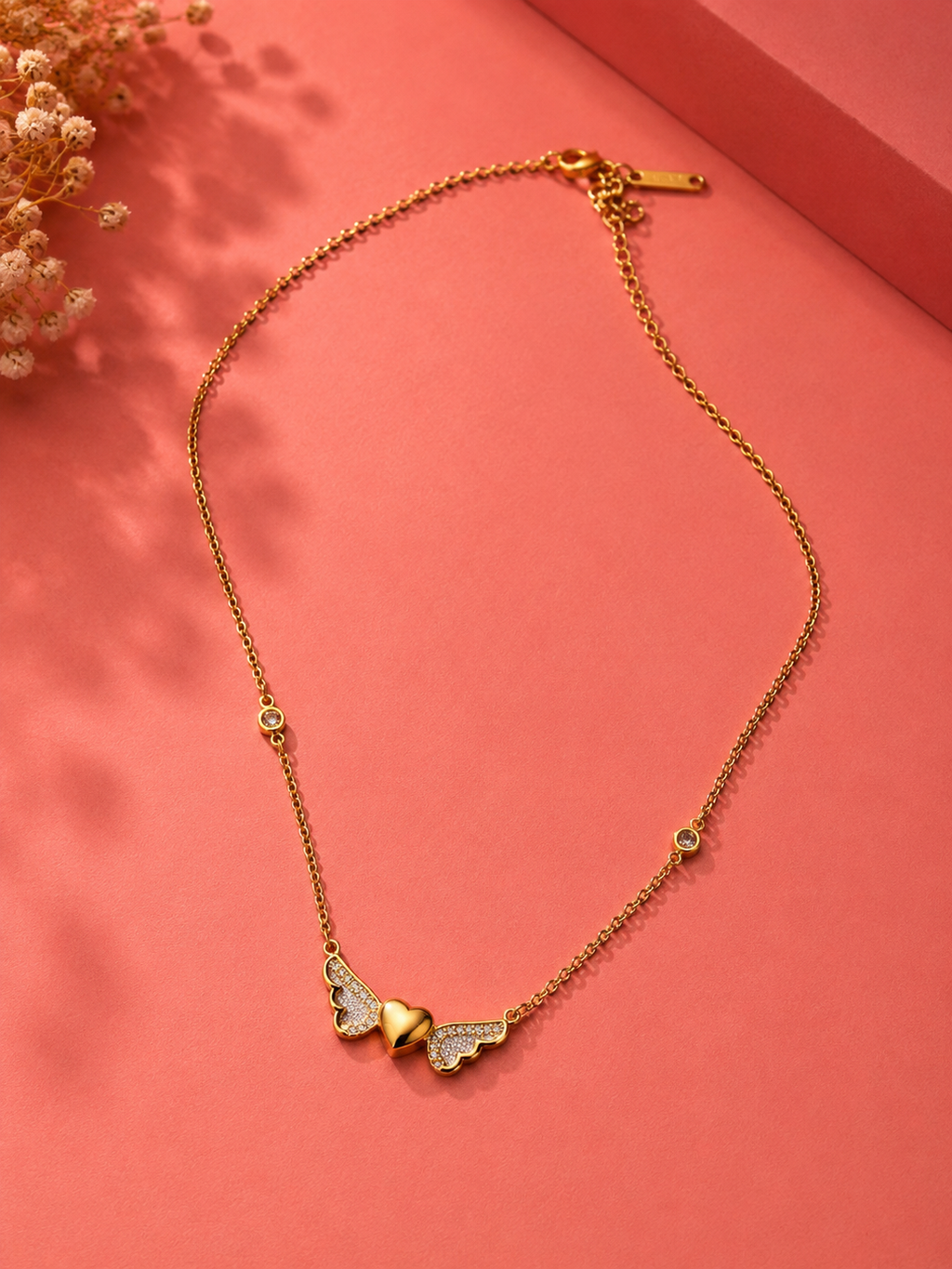 Gold Angel Wing Heart Pendant Necklace for Women