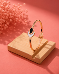 Elegant Rose Gold Black & White Enamel Hinged Bangle Bracelet