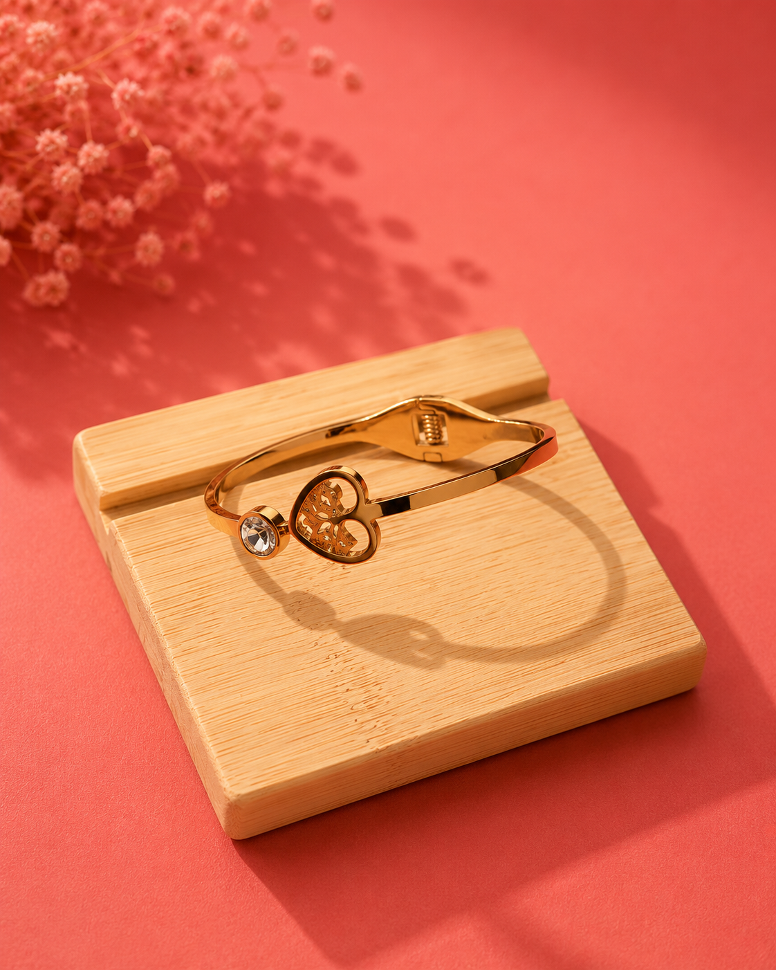 Rose Gold Tree of Life Heart Crystal Open Cuff Bracelet for Women