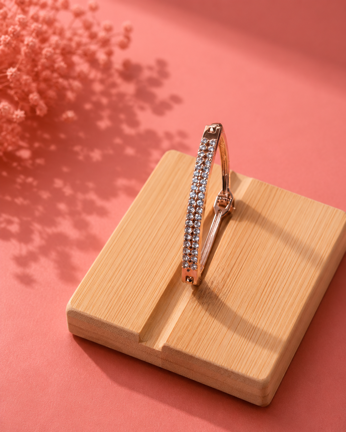 Sparkling Rose Gold Crystal Hinged Bangle Bracelet
