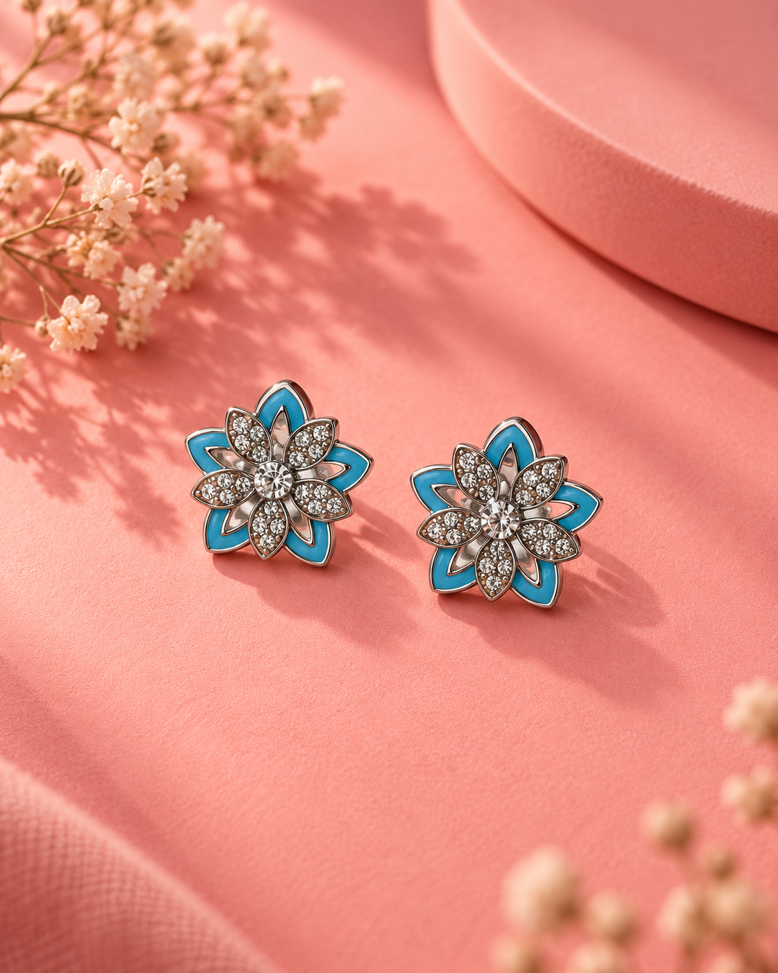 Turquoise Bloom Crystal Stud Earrings