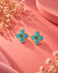 Aqua Bloom Flower Stud Earrings