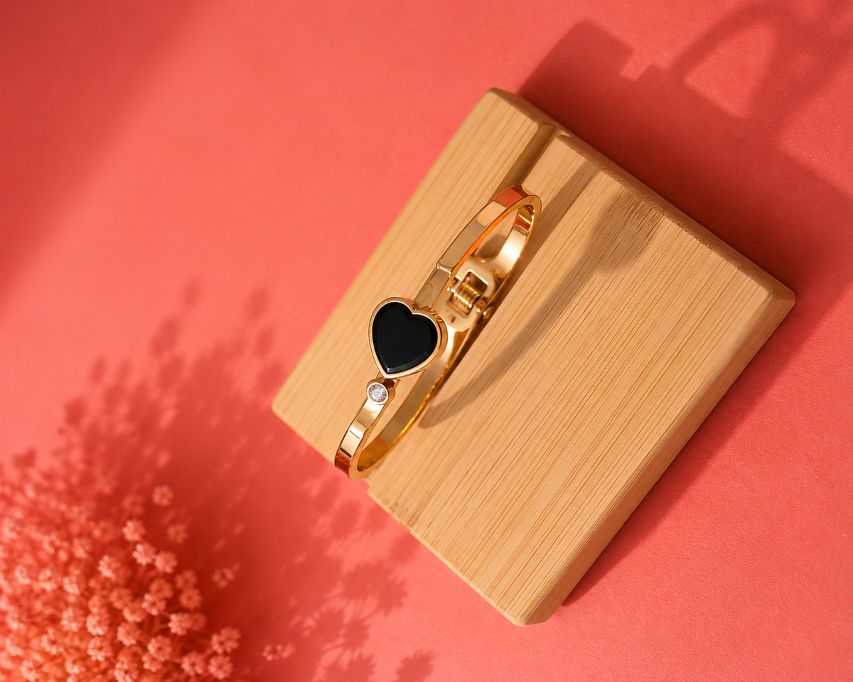 Black Heart Crystal Gold-Tone Bracelet