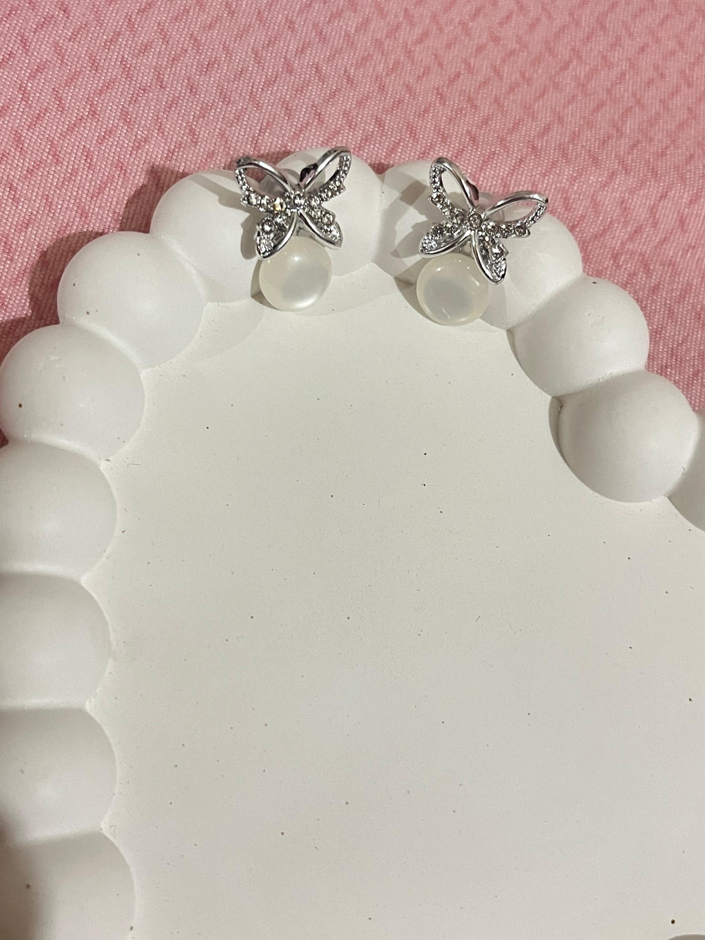Silver Butterfly Pearl Drop Earrings