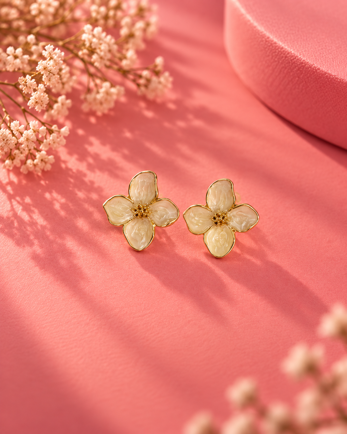 Ivory Bloom Gold Stud Earrings