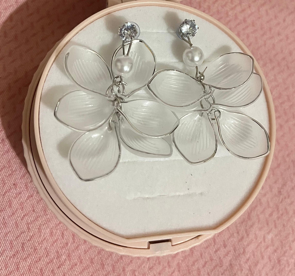 Pearl Blossom Silver Drop Earrings