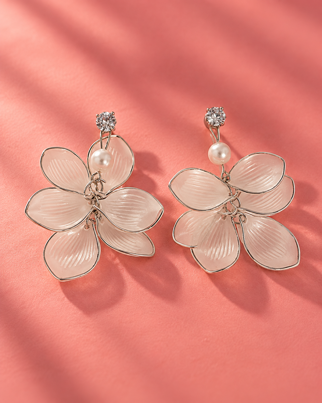 Pearl Blossom Silver Drop Earrings