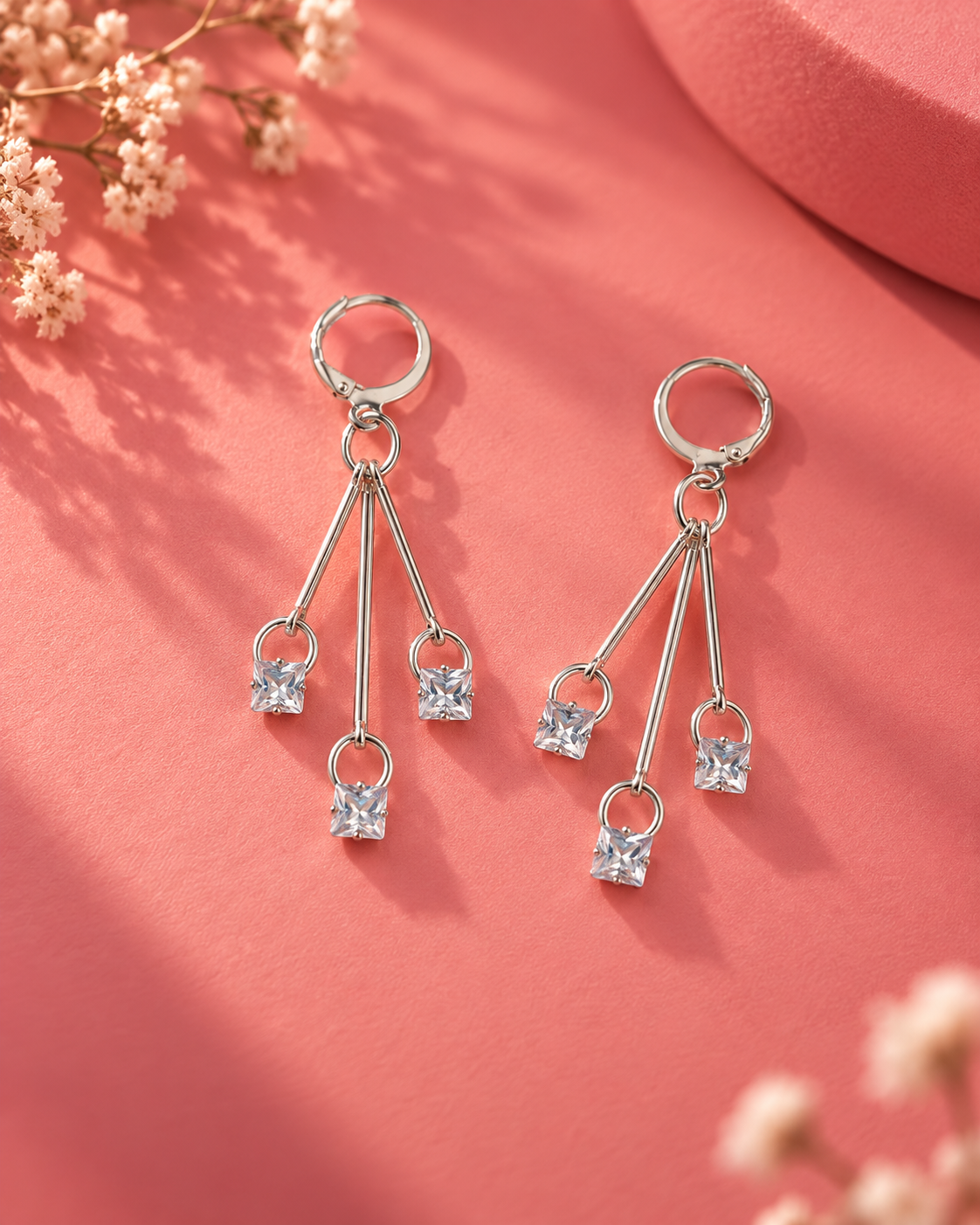 Crystal Cascade Silver Drop Earrings