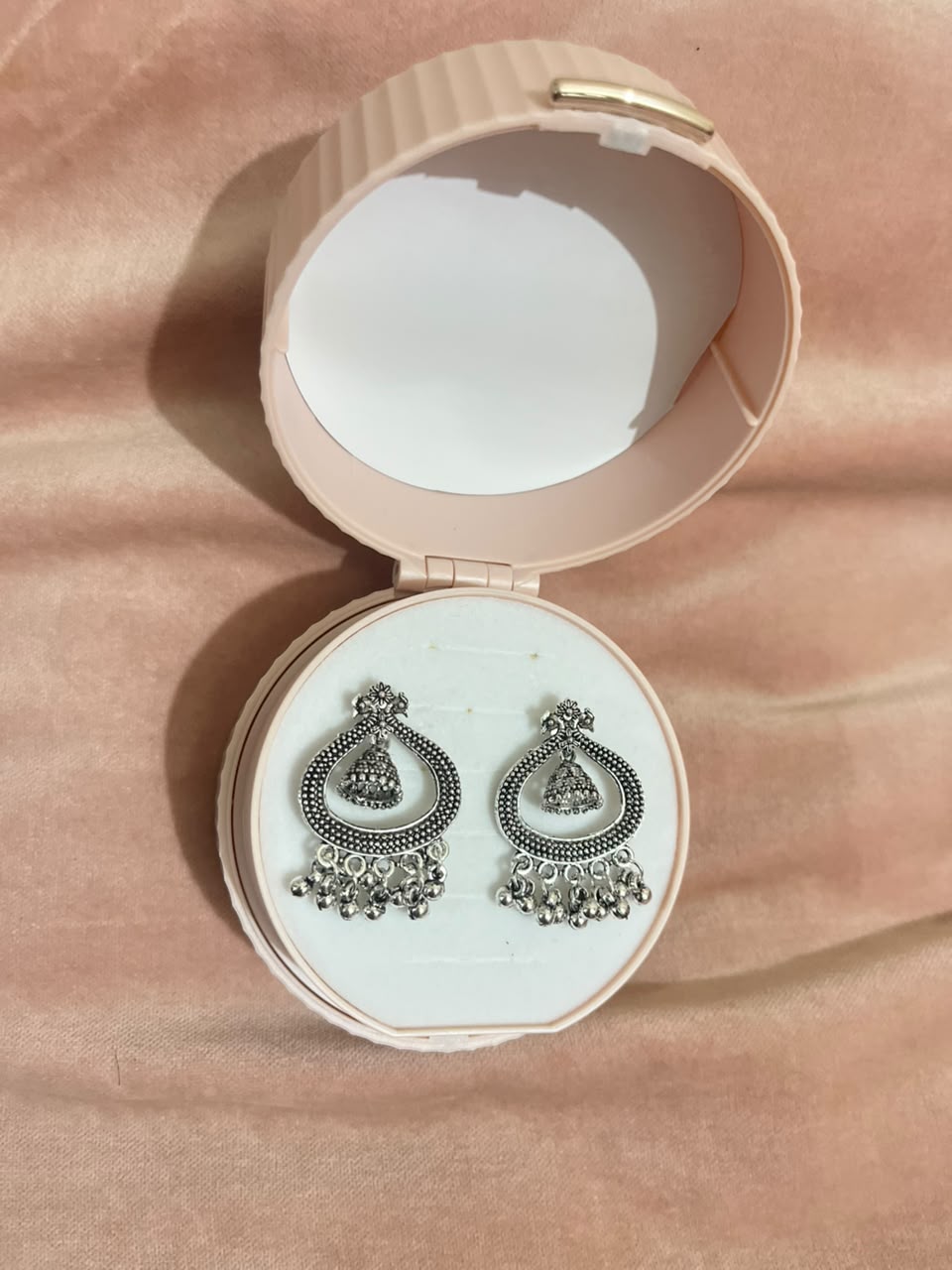 Oxidised Silver Floral Jhumka Earrings