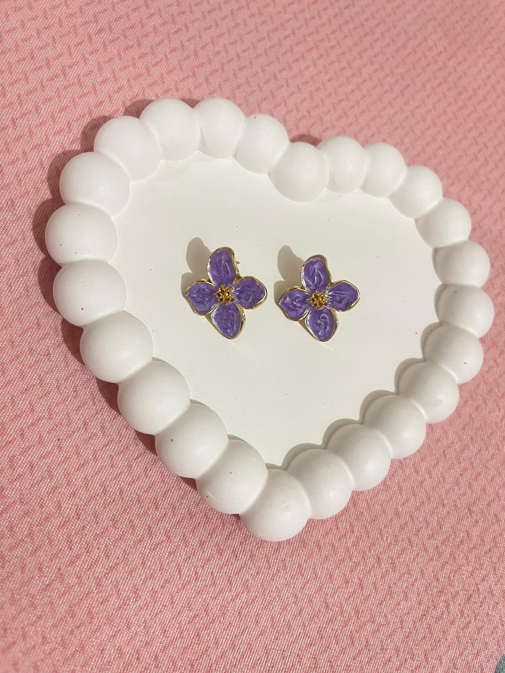 Lavender Bloom Gold-Trimmed Stud Earrings