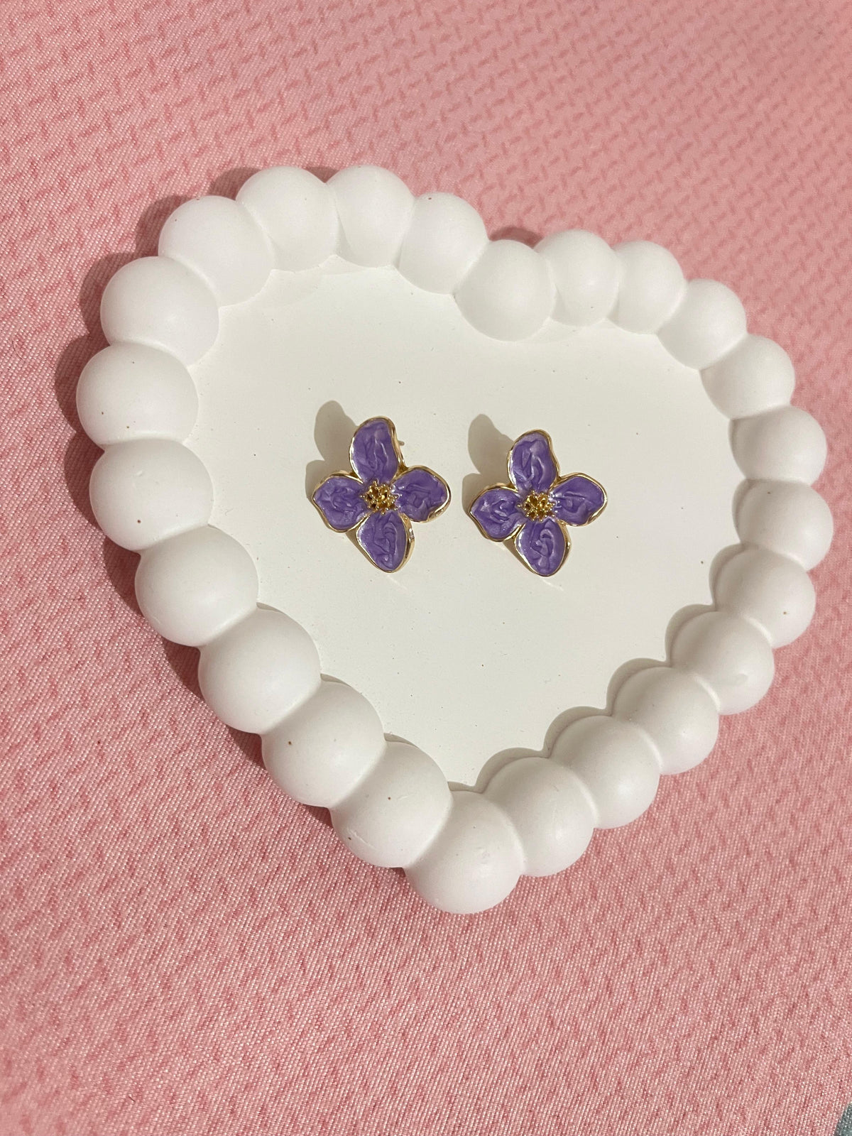 Lavender Bloom Gold-Trimmed Stud Earrings