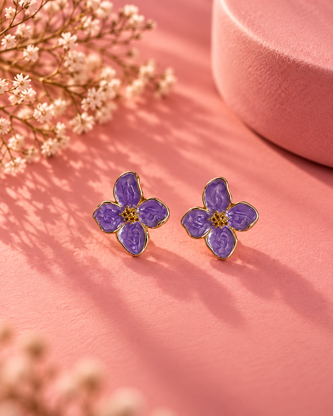 Lavender Bloom Gold-Trimmed Stud Earrings