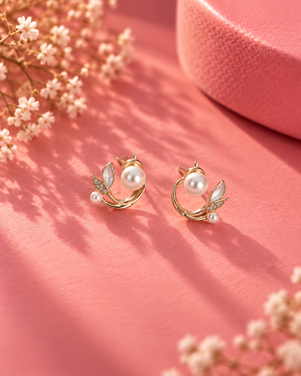 Luna Pearl Leaf Hoop Earrings