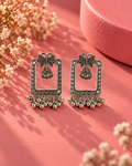 Bow Frame Oxidized Silver Jhumka Earrings