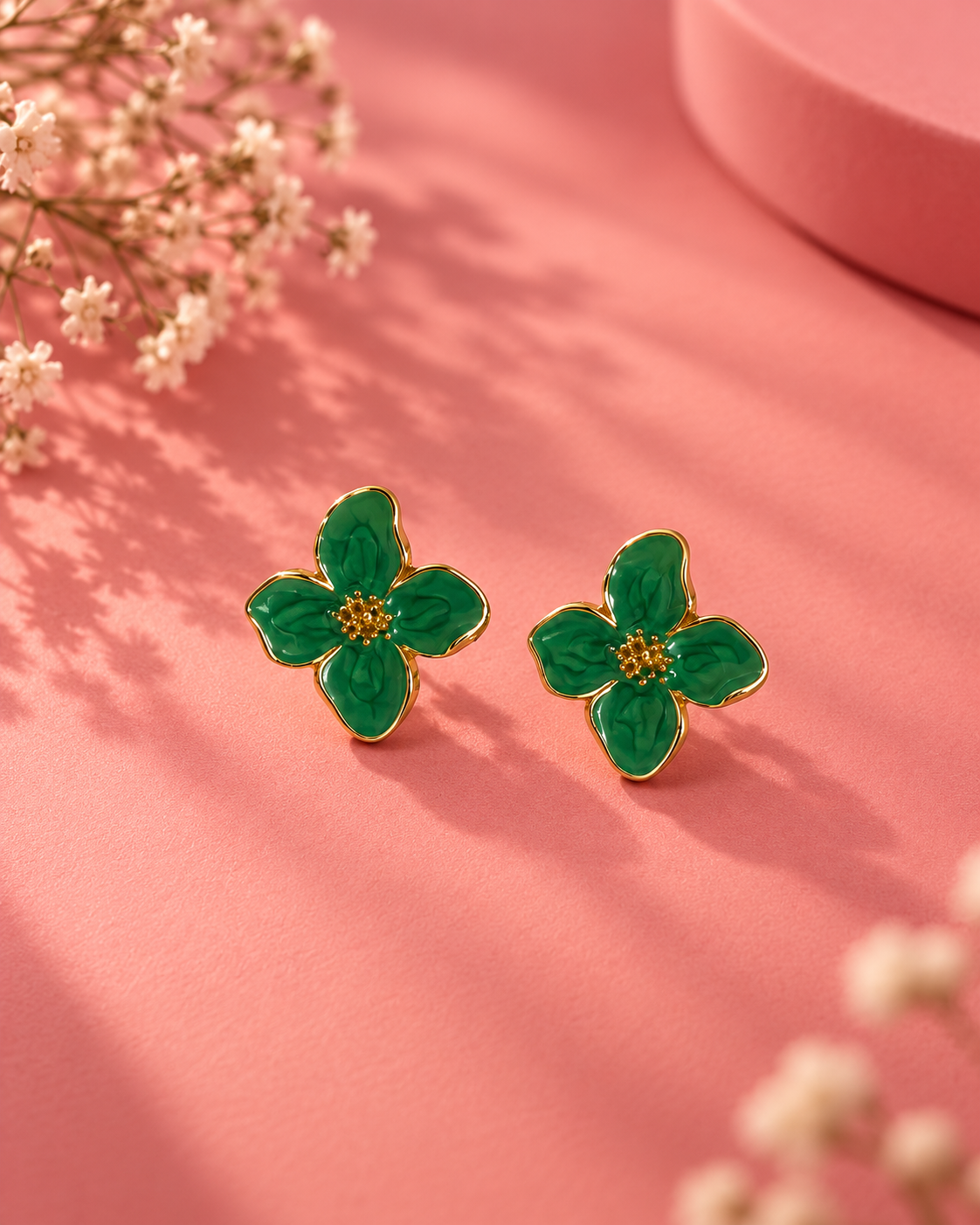Emerald Bloom Flower Stud Earrings