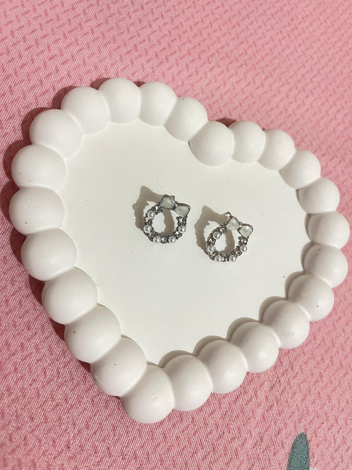 Pearl Bow Halo Stud Earrings