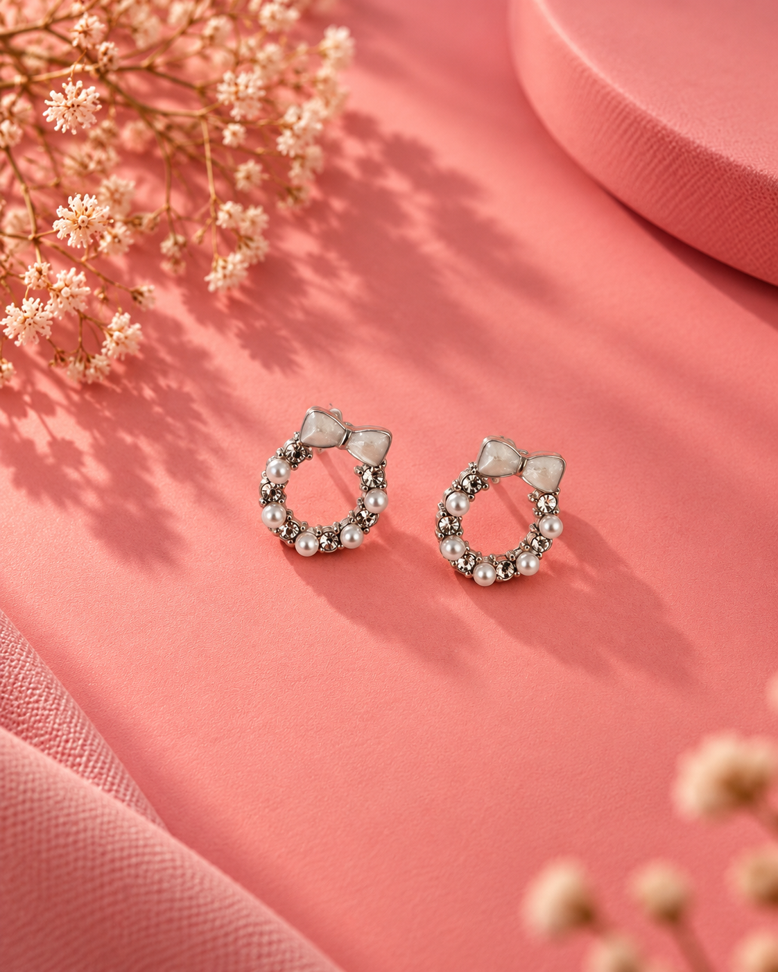 Pearl Bow Halo Stud Earrings